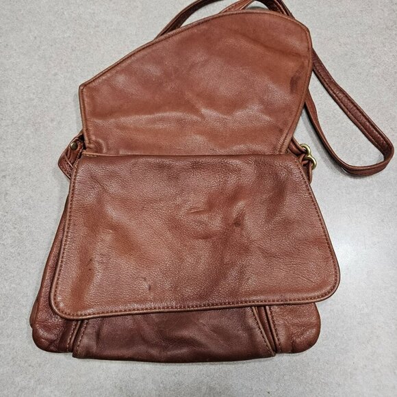 Vintage Victoria Leather Brown‎ Crossbody Tulip Bag Multiple Storage Pockets - Picture 3 of 16